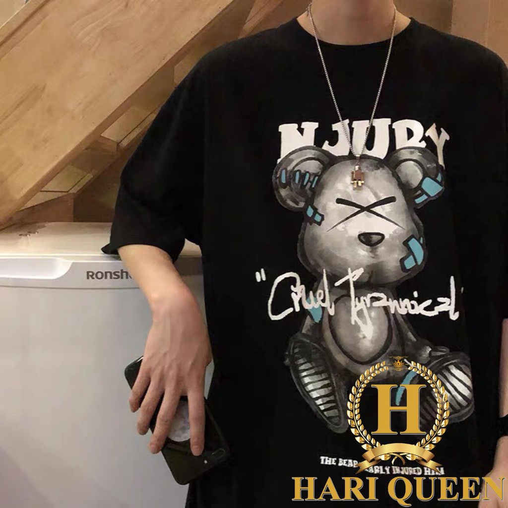 Áo thun tay lỡ unisex form rộng Gấu NJURY phong cách ulzzang HARI
