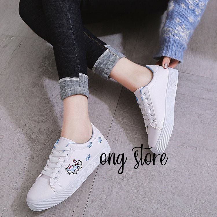 (freeship) Giày thêu hình mèo xinh xắn (mèo cạnh) | BigBuy360 - bigbuy360.vn