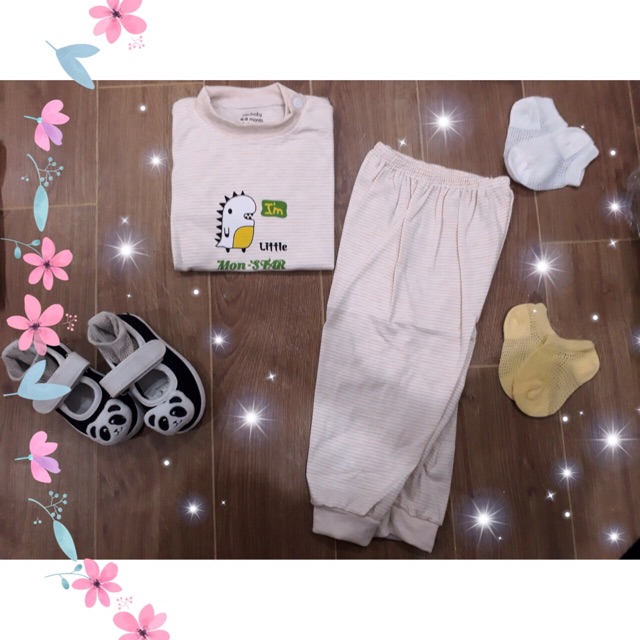 [XẢ KHO] Bộ Dài Tay Kẻ Noubaby hình ngộ nghĩnh cực thích( cài vai) Qate179