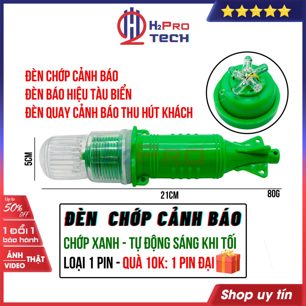 Đèn Chớp Cảnh Báo, Đèn Báo Hiệu Tàu Biển H2pro Vỏ Xanh-Nháy Xanh Cao Cấp, Thu Hút Khách Hàng (Tặng Pin Đại)-H2Pro Tech