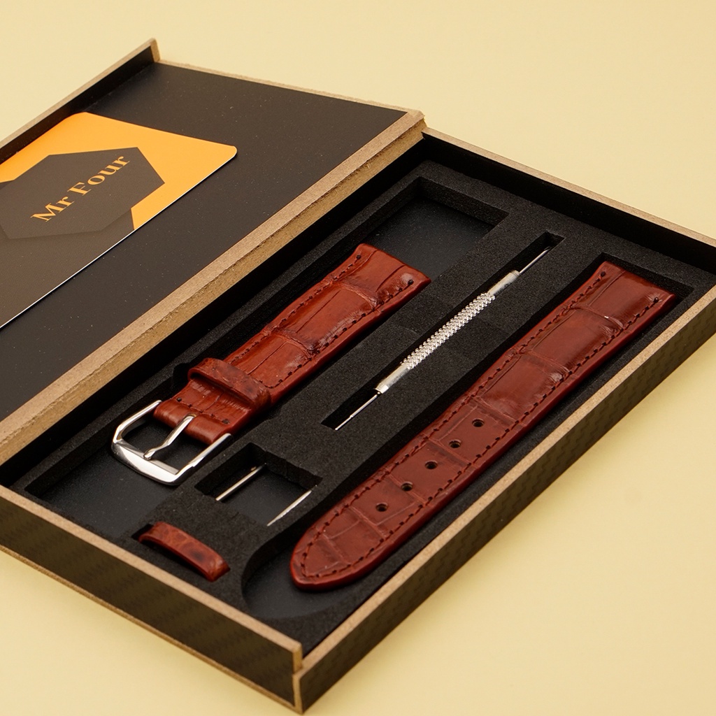 Dây Đồng Hồ Da Cá Sấu Nâu Đỏ - Dây Da Đồng Hồ MrFour | Crocodile Leather Watch Bands