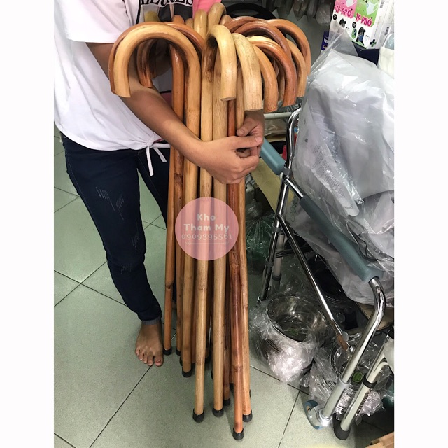 Gậy gỗ mây batoong chống dành cho người già