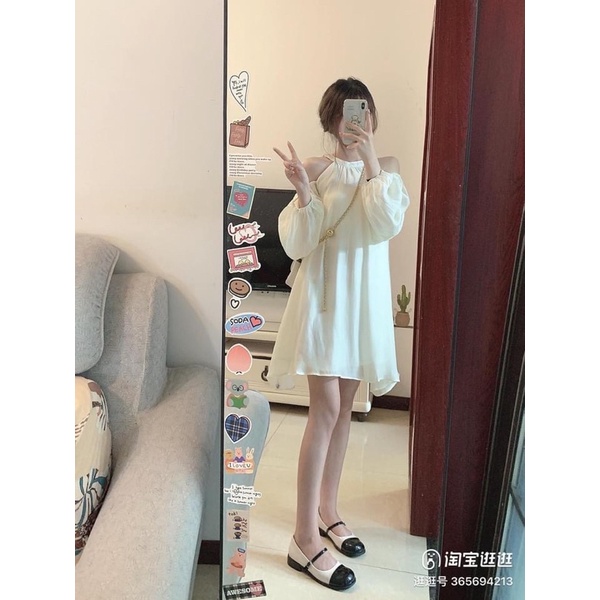 Váy Cổ Yếm Hở Vai Chất Đũi Tơ Hàng 2 Lớp