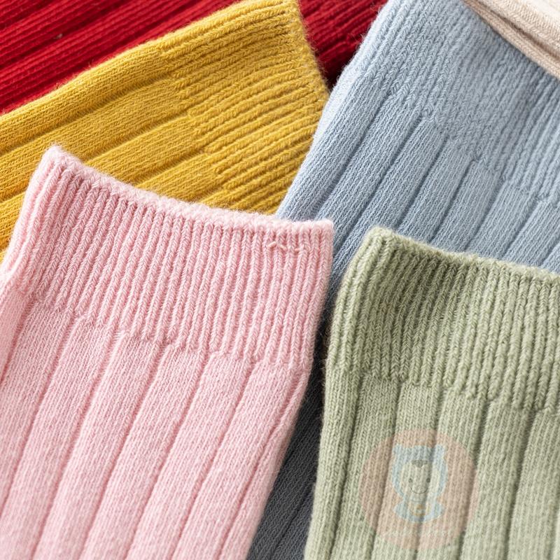 Laa6- Tất Dệt Kim Cao Đến Đầu Gối Không Đường May Màu Trơn Có Gân Dành Cho Bé Tập Đi