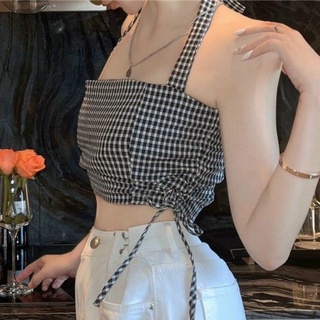 Áo yếm caro kiểu rút 2 bên có mút ngực hot styleKT