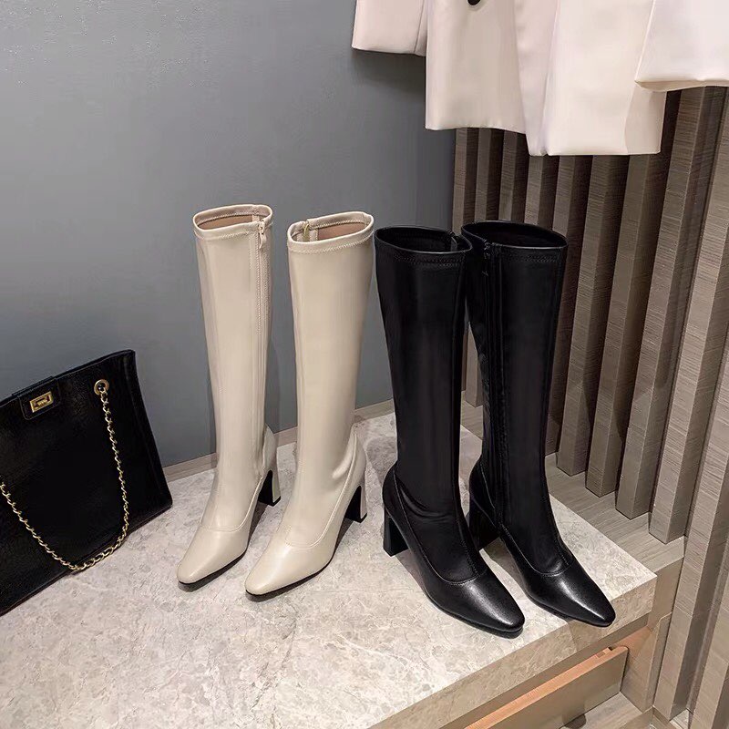 Bốt - Boots đùi da lộn - Mũi nhọn - Gót 7cm