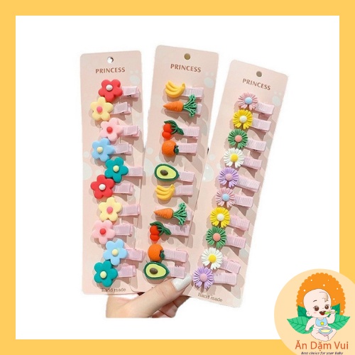 Set 10 kẹp tóc mái hàn quốc đẹp cho bé, kẹp tóc nơ cute hình hoa, trái cây, công chúa SAMI KIDS