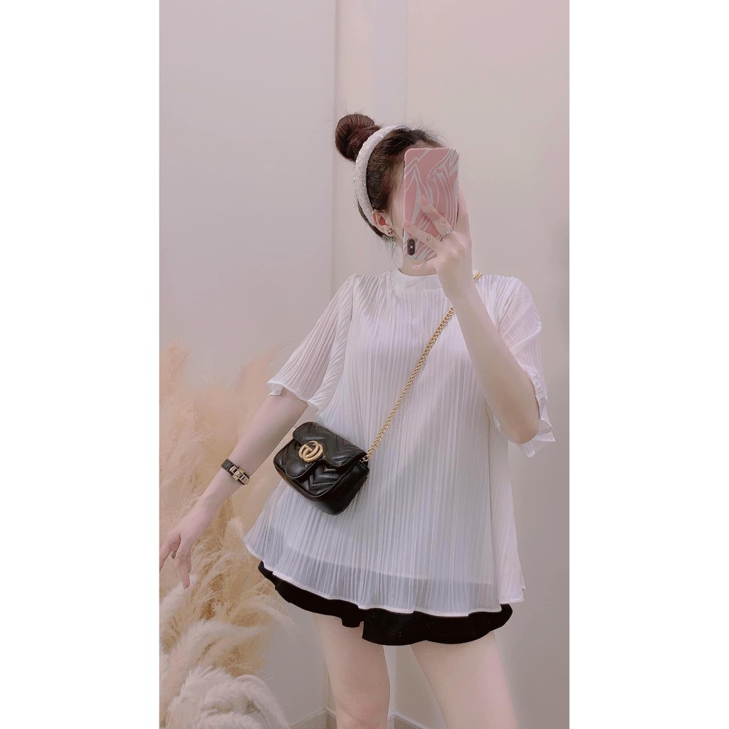 [ÁO SUÔNG] Áo Kiểu Nữ, Áo Dáng Suông Dập Ly Cổ Tròn Nhiều Màu Phối Quần Jeans, Chân Váy | BigBuy360 - bigbuy360.vn