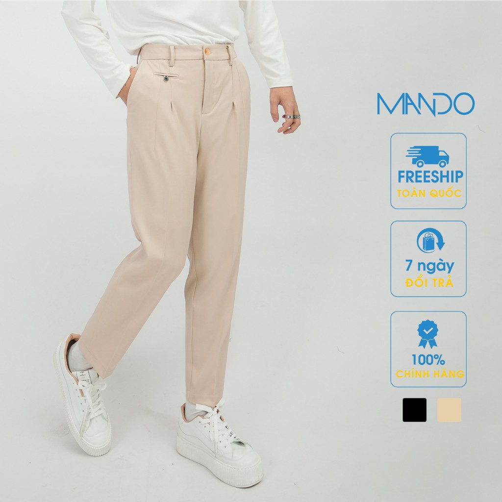 Quần Tây Âu Nam Dáng Suông MANDO 2 Màu Đen Be Chất Vải Âu Hàn Ống Côn Kiểu Dáng Basic Công Sở Thời Trang Hàn Quốc QKN042