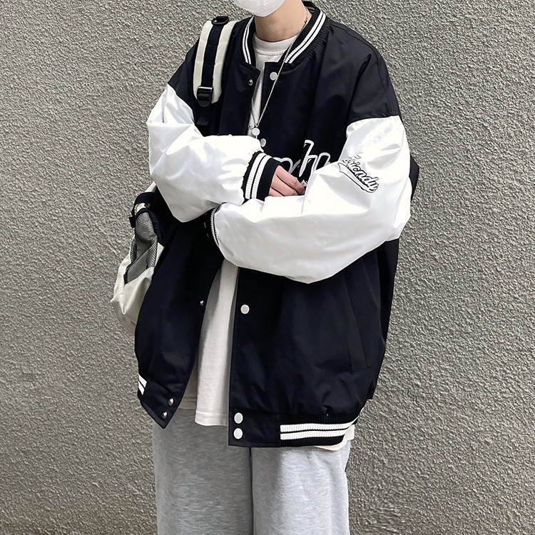 Áo Khoác Bóng Chày Dáng Rộng In Chữ Thời Trang Cho Cặp Đôi