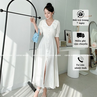 (Có Bigsize) - ĐẦM CỔ ĐẮP NÚT BỌC XẺ - MH09
