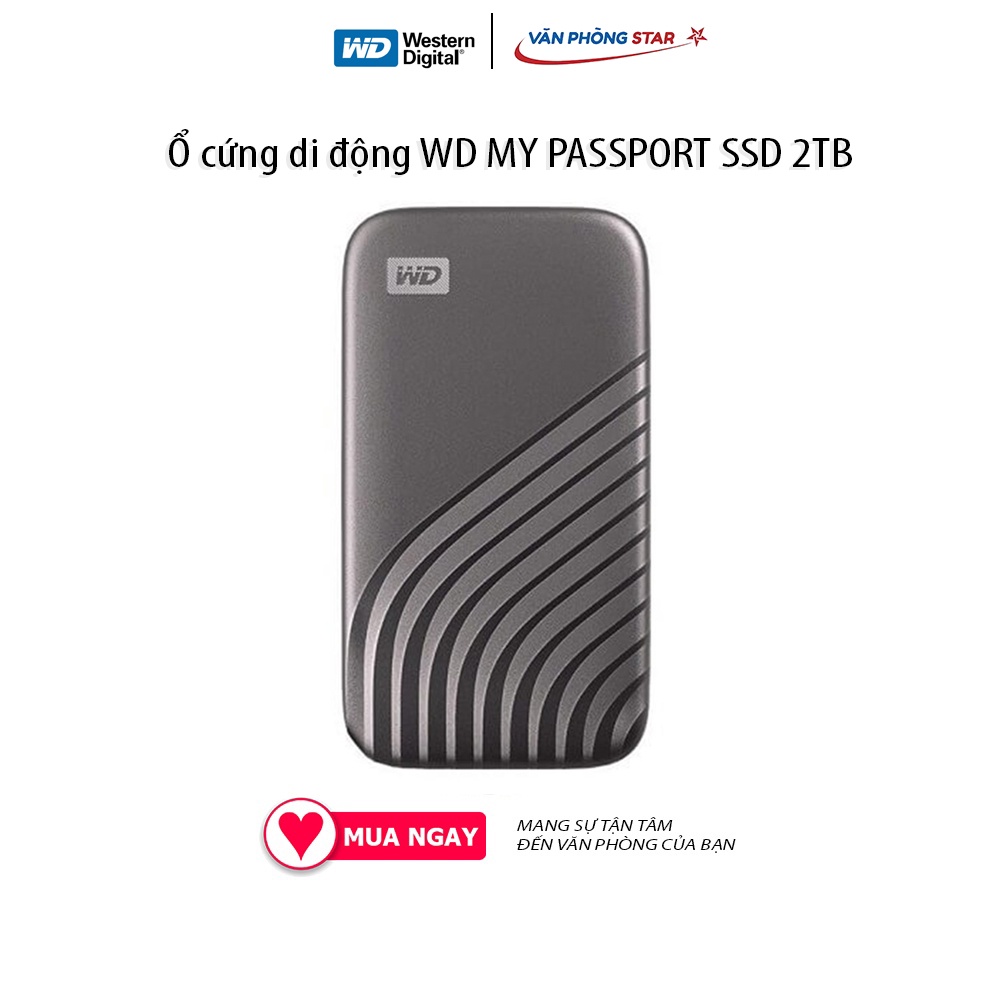 Ổ cứng di động WD MY PASSPORT SSD 2TB USB 3.2 WDBAGF0020BGY-WESN Tốc độ đọc: 1050mb/s; tốc độ ghi: 1000mb/s chính hãng