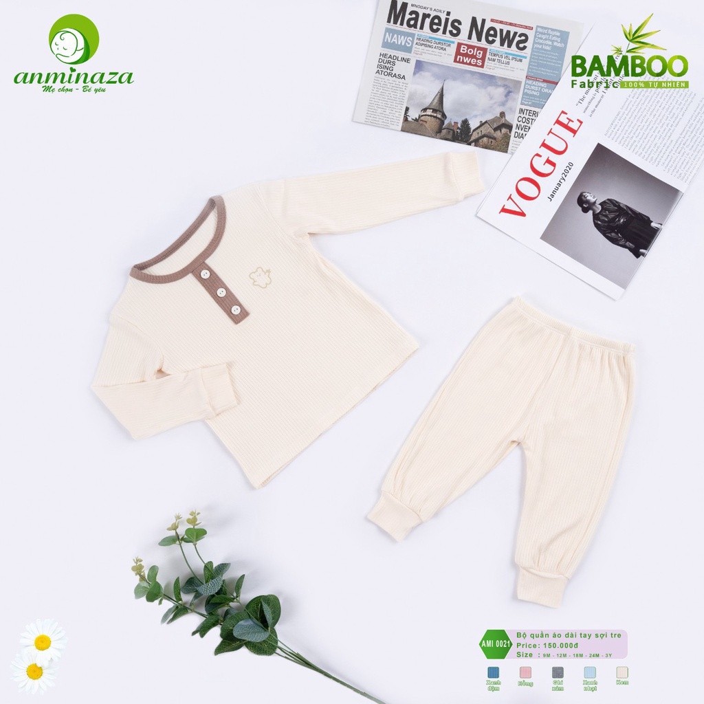 [CHÍNH HÃNG] Bộ quần áo dài tay trẻ em cổ trụ chất liệu sợi tre mềm mại Anminaza