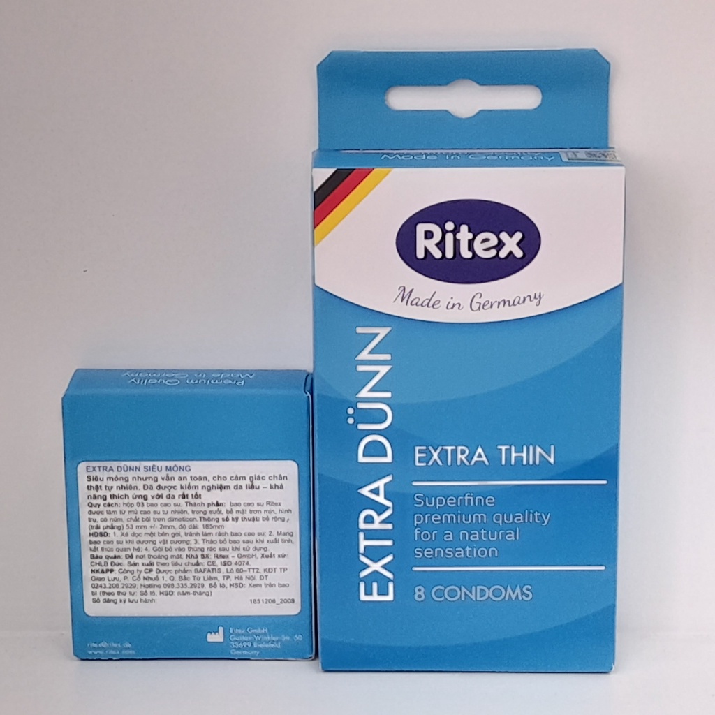 Bao cao su Ritex Extra Dünn siêu mỏng, mềm mại, bền dai hộp 8 bao - Hàng nhập khẩu chính hãng