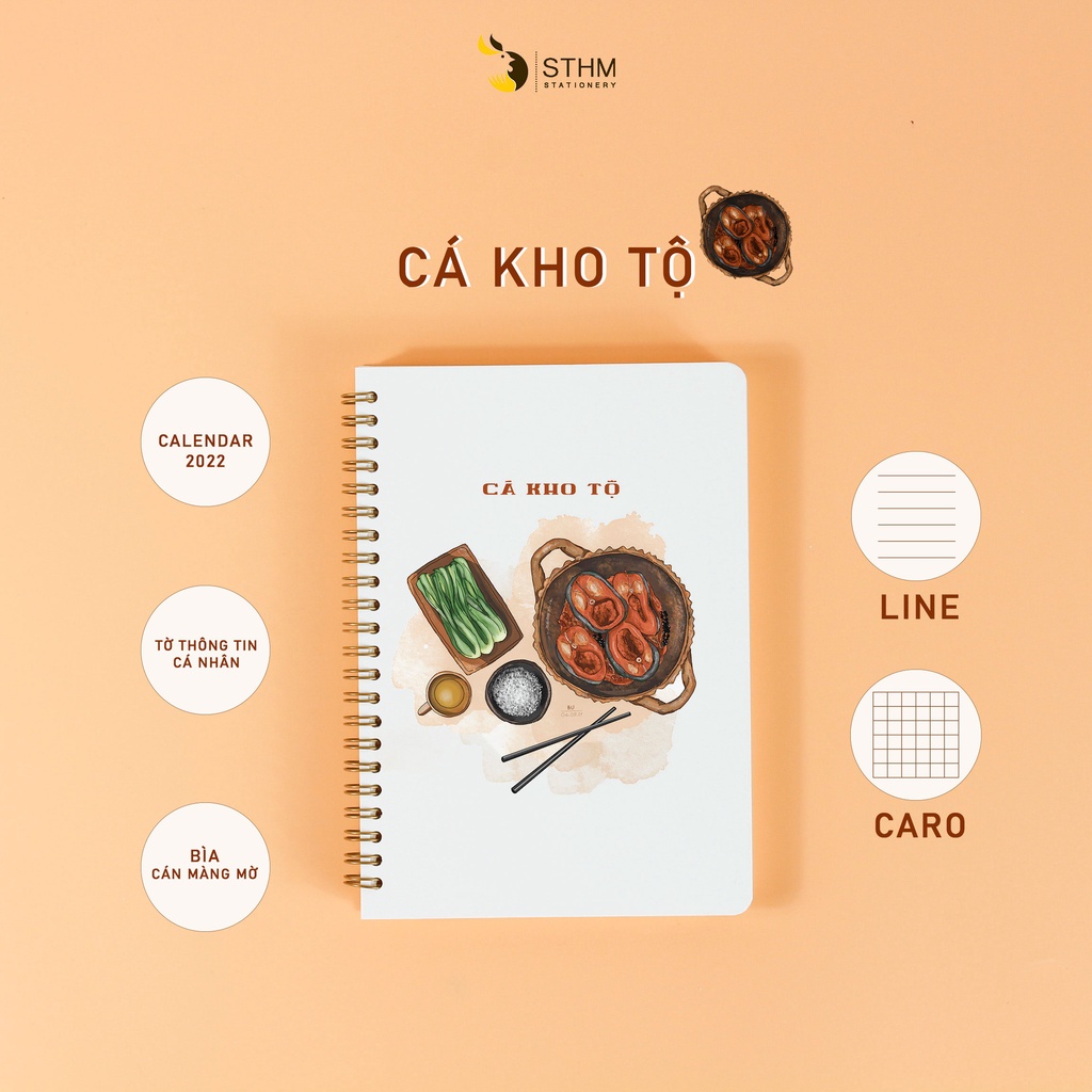 CÁ KHO TỘ - Sổ tay bìa cán màng mờ - Ruột kem 100gsm - STHM stationery