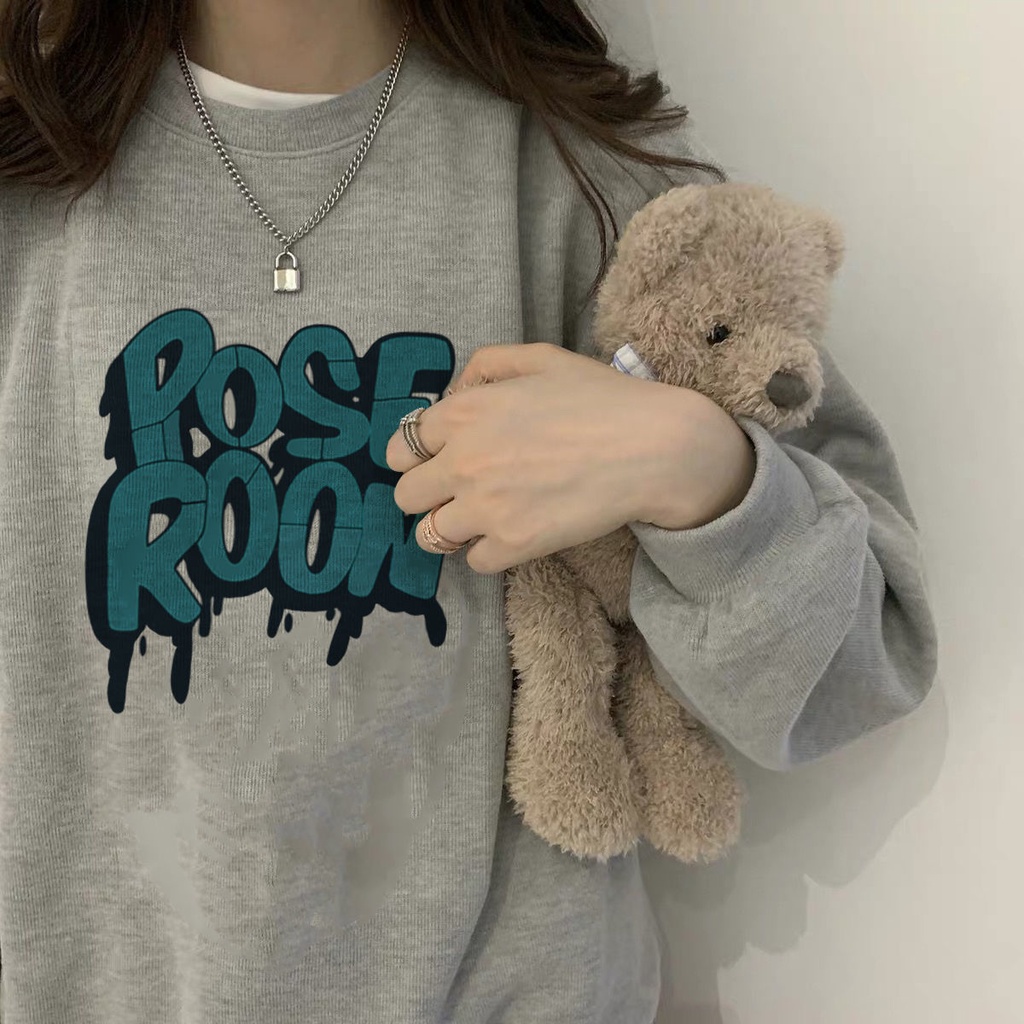 Áo Sweater Cotton Mỏng Cổ Tròn Dáng Rộng Màu Đen Thời Trang Hàn Quốc 2022 Cho Nữ