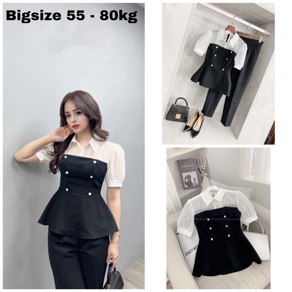 Áo Peplum bigsize phối tơ đính cúc ngọc phom đẹp che bụng gọn dáng