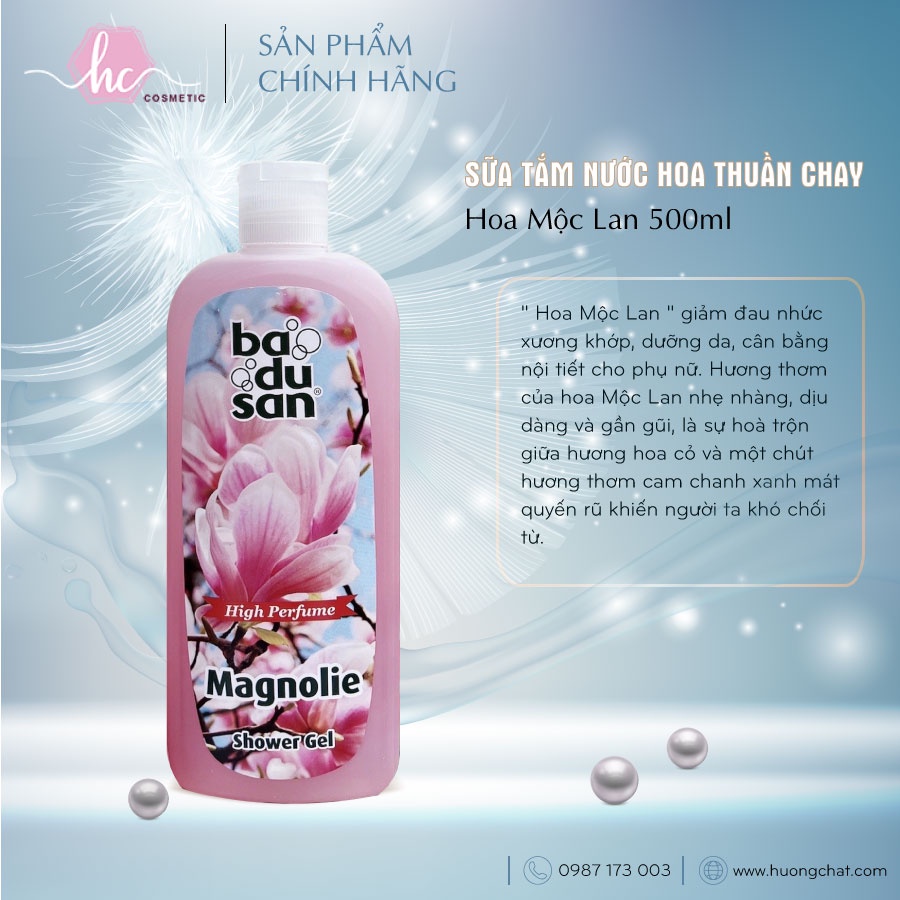 Sữa tắm nước hoa thuần chay Organic Badusan Magnolie (Hương Mộc Lan) 500ml - Hương Chất Cosmetic
