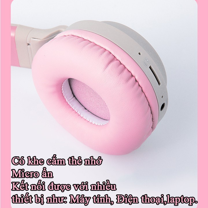 Tai Nghe Mèo Chụp Tai Headphone Mèo Cute Bluetooth Không Dây 5.0 P47M Hàng Chính Hãng