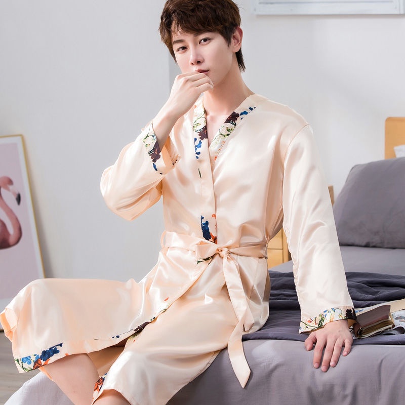 Áo Choàng Ngủ Lụa Tay Dài Thời Trang Xuân Thu Cho Nam