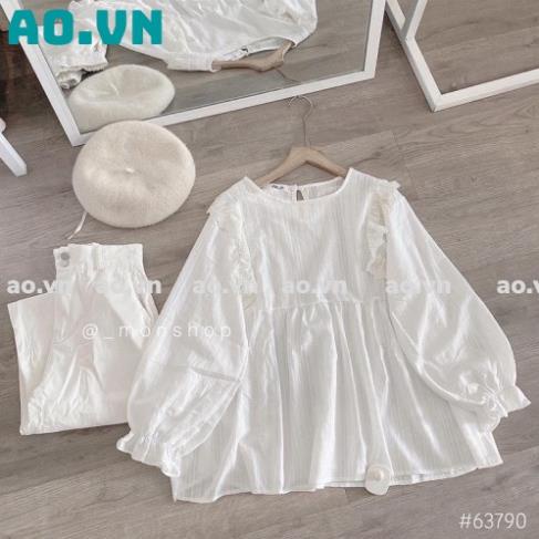 {ao.vn} áo babydoll trắng tiểu thư, áo sơ mi kiểu bèo xinh 2021 FREESHIP A,036 