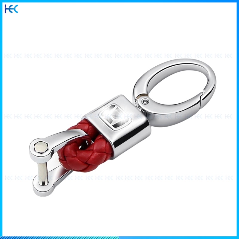 Móc Khóa Xe Hơi Bện Dây Da Logo Honda-Red