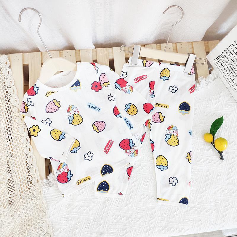 Bộ Dài Tay Cotton Lưới Mặc Đi Ngủ Nằm Máy Điều Hòa Cho Bé Trai Gái size 1-7 tuổi