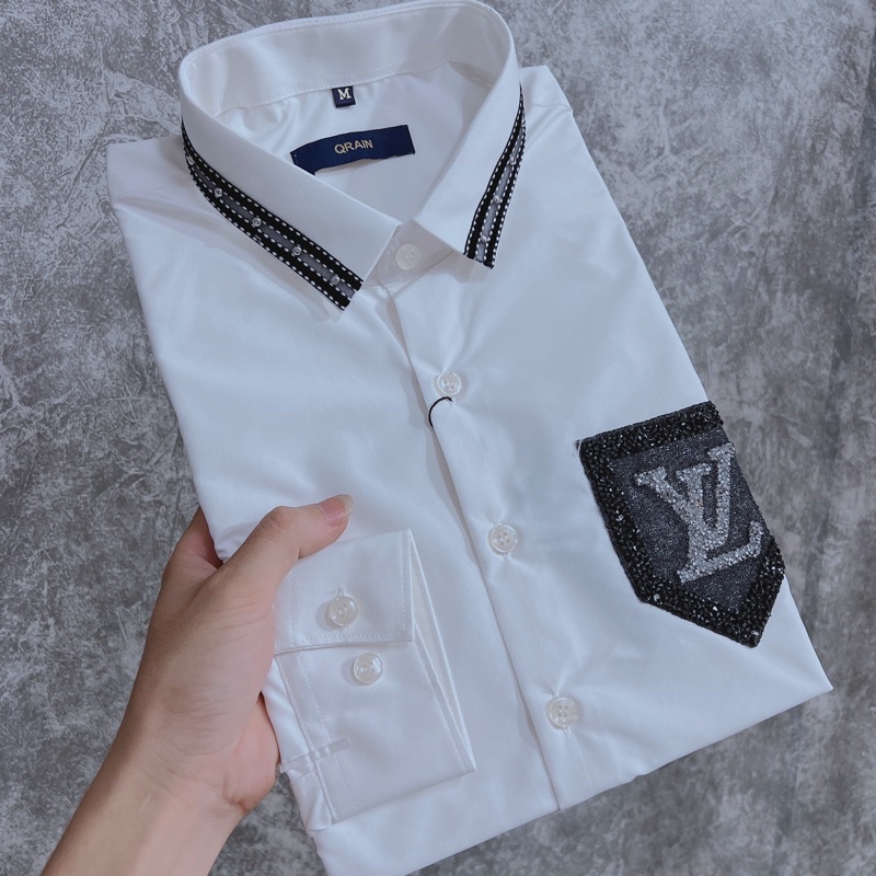 Sơ Mi Nam Luxury - Sơ Mi Trắng Nam Mix LOGO KIM XA ,ĐAI CỔ KIM XA - Sơ Mi Thiết kế Cao Cấp