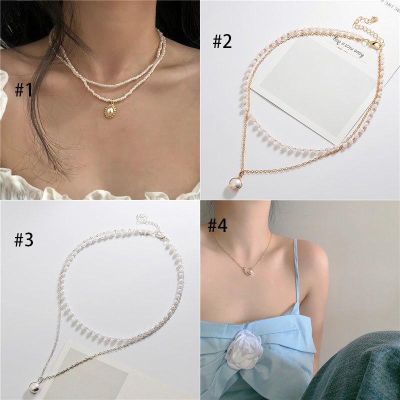 vòng cổ Kim Loại Mạ Vàng Đính Ngọc Trai Phong Cách Bohemian Cổ Điển