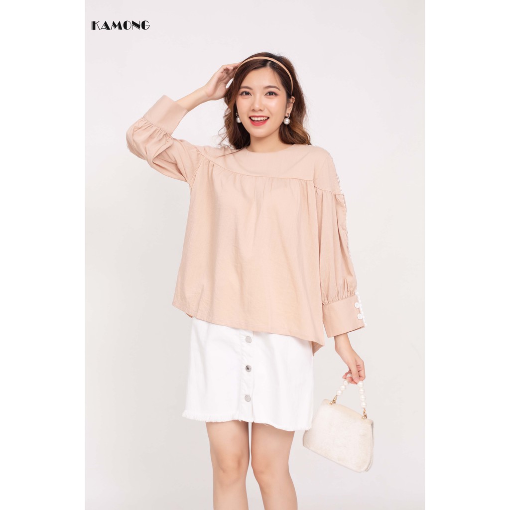 Áo babydoll viền ren tay KAMONG A044