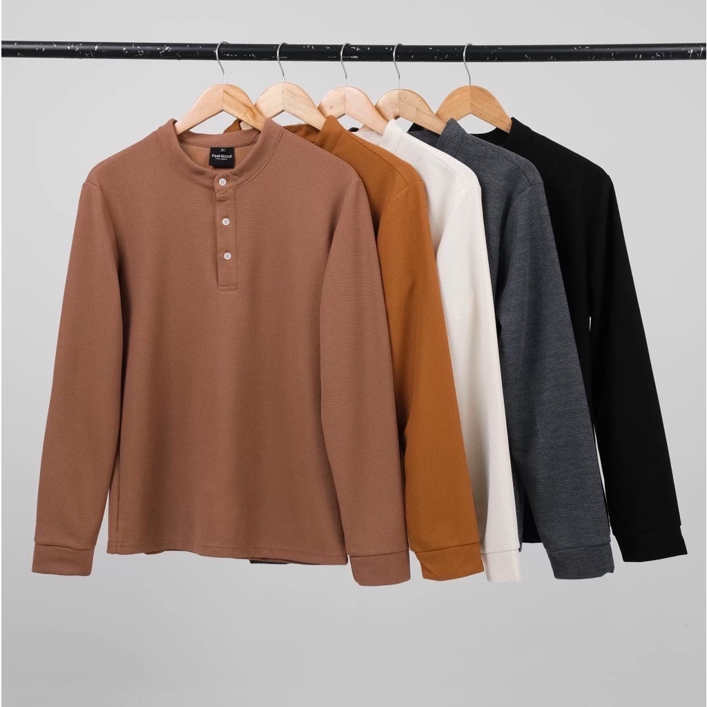 Áo SWEATER trơn cổ tàu HENLEY SHIRT nam tay dài thun tổ ong co giãn dày dặn xuất xịn hàn quốc thời trang