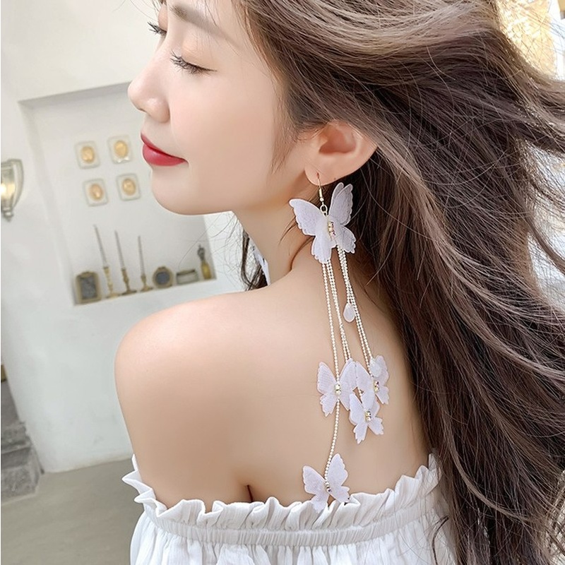1 Đôi Bông Tai Dáng Dài Hình Bướm Phong Cách Bohemian Đơn Giản Thời Trang Hàn Quốc Cho Nữ