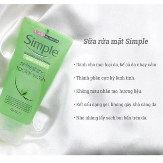 Sữa rửa mặt, tẩy trang, toner Simple, Bộ sản phẩm chăm sóc da , dịu nhẹ cho da nhạy cảm - bonshop.store