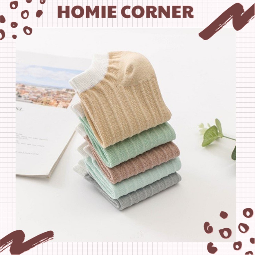 Tất nữ cổ ngắn trơn cotton sọc thẳng siêu dễ thương HC5