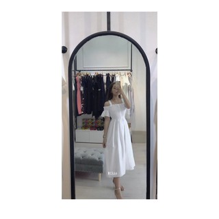 Đầm Zara trắng bẹt vai