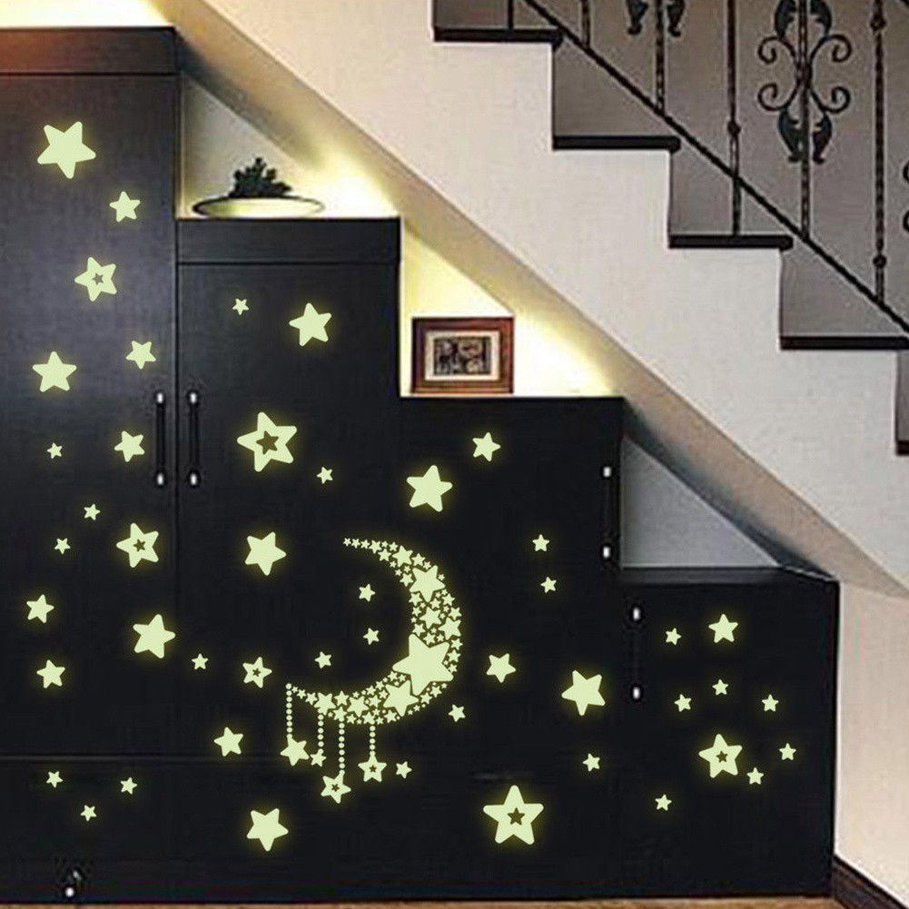 Nhãn dán mặt trăng ngôi sao dạ quang trang trí phòng cho trẻ