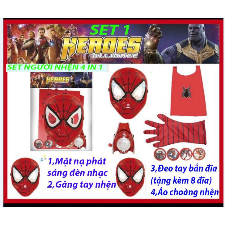 [20 BỘ] SET Siêu nhân 3D-Đồ siêu nhân cho bé-Set Áo choàng+mặt nạ+khiên+bao tay tay biệt đội siêu anh hùng cho bé trai/g