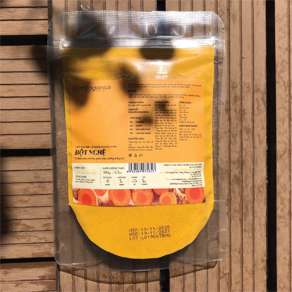 Bột Nghệ Nguyên Chất Đắp Mặt Nạ Ngăn Ngừa Mụn, Mờ Sẹo MILAGANICS 100g (Túi Zip) | BigBuy360 - bigbuy360.vn
