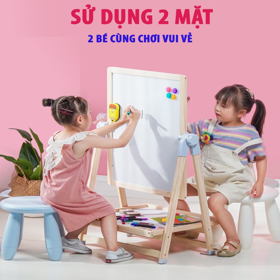 Bảng flipchart 2 mặt cho bé tập vẽ, đồ chơi giáo dục cơ bản, khung gỗ sồi nhập khẩu từ New Zealand sang trọng