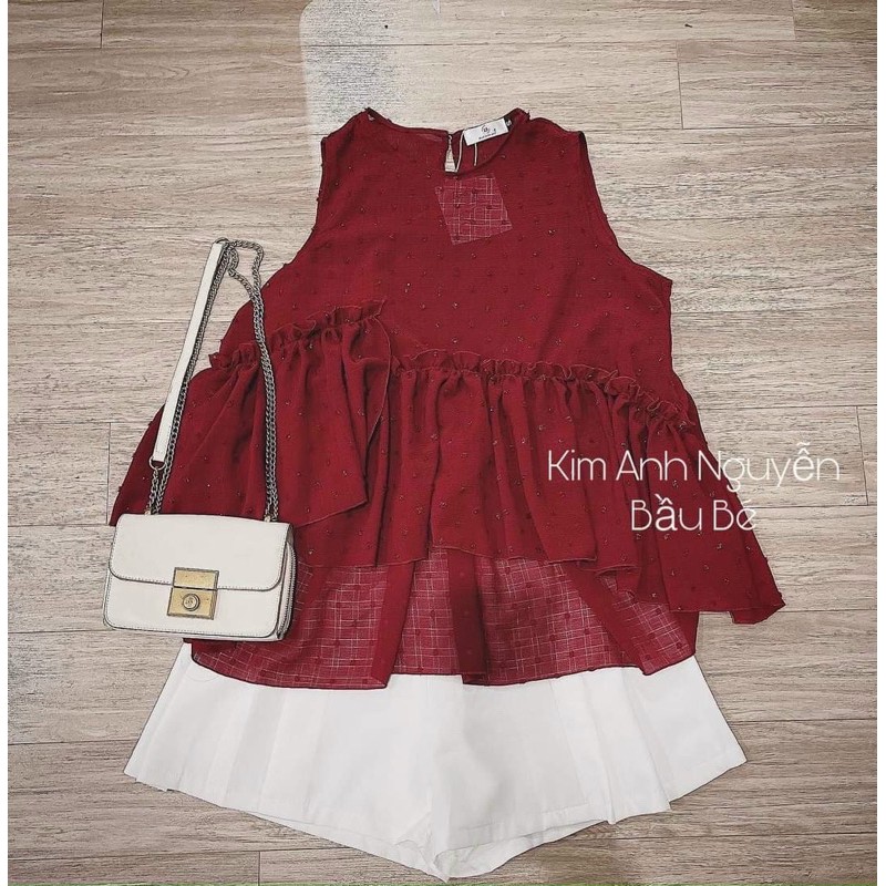 SNU212 - SET NỮ ÁO ĐỎ BÈO SÁT NÁCH QUẦN TRẮNG | BigBuy360 - bigbuy360.vn
