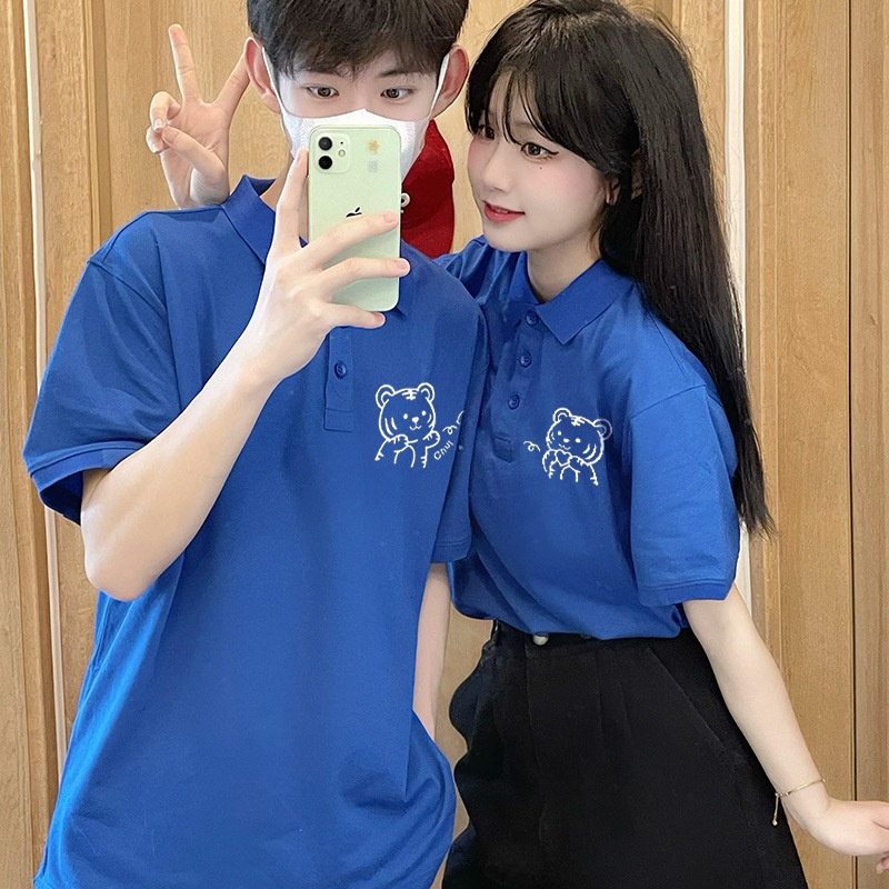 Áo Polo Nữ Nam Tay Lỡ In Hình Cặp Gấu Biết Yêu Phong Cách Năng Nộng Hàn Quốc Đơn Giản TTQ0461