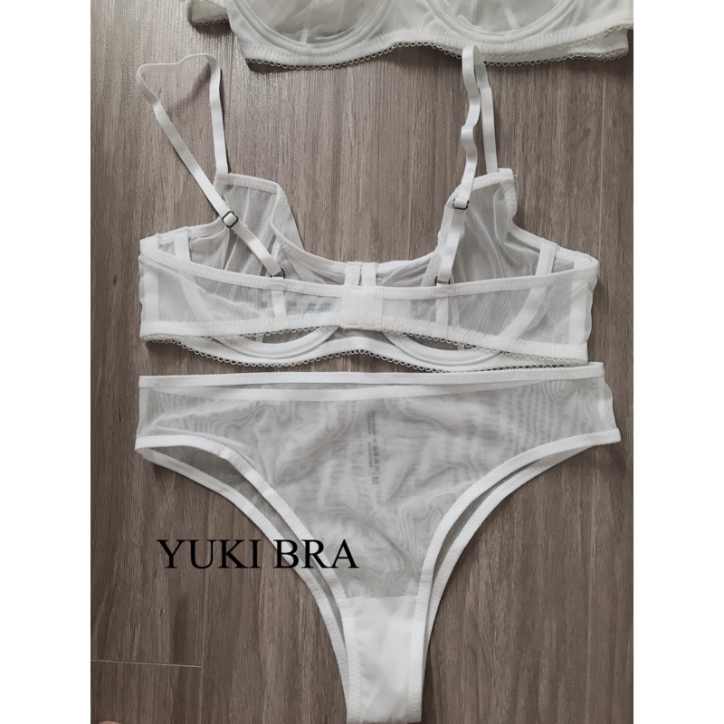 Bộ Đồ Lót Ren Trắng Siêu Sexy, Áo Ngực Không Đệm, Có Gọng, Quần Lót Nửa Mông, Xẻ Cao Quyến Rũ | BigBuy360 - bigbuy360.vn