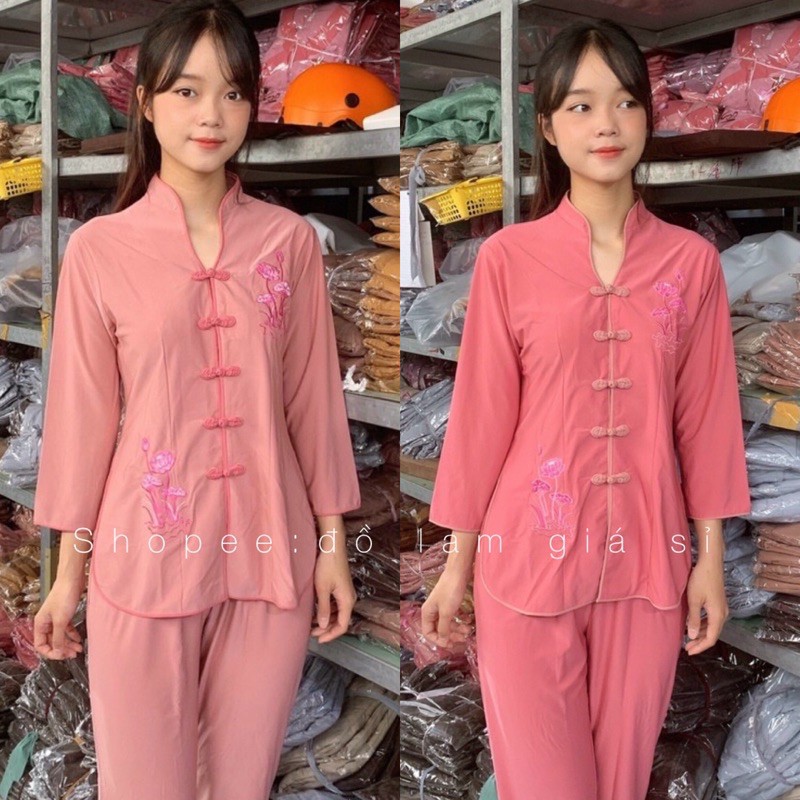 Áo Lam Đi Chùa # THUN CỔ TÀU VIỀN THÊU SEN GIÁ RẺ VÔ ĐỊCH