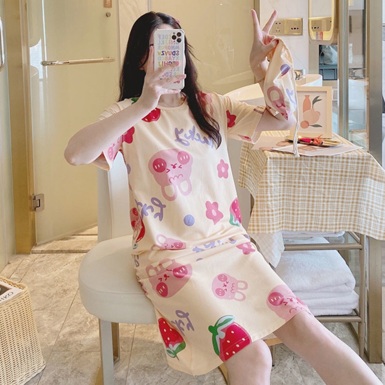Đầm Ngủ Ngắn Tay Dáng Rộng In Hoạt Hình Thời Trang Mùa Hè Cho Nữ