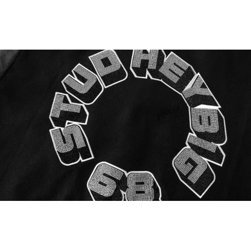 Áo khoác bomber Nelly phối da cao cấp in hình "HEYBIG 68" áo Varsity