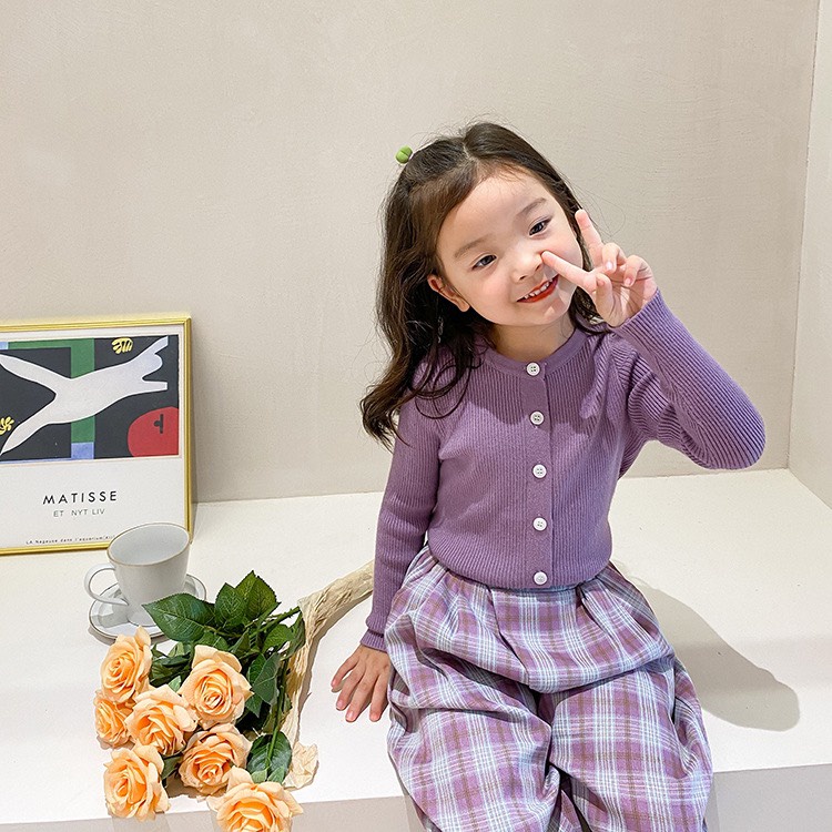 Áo len cho bé gái cổ tròn cài khuy phong cách Hàn Quốc - Hàng thu đông Ambb Kids 1-6 tuổi (có clip, ảnh thật)