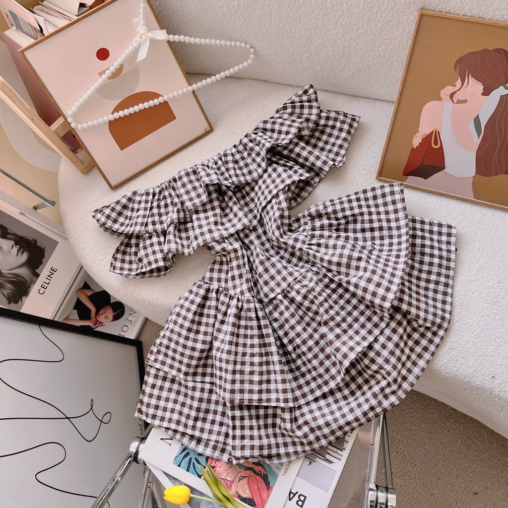 [FS] ĐẦM CARO TRỄ VAI PHỐI QUẦN TRONG TỰ TIN THẢ DÁNG CỰC XINH