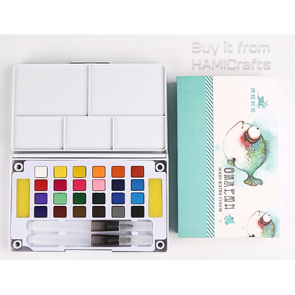 Bộ Màu Nước Solid Water Color Cao Cấp 12/18/24/36 Màu Tặng 2 Bút Nước, 2 Mút, 1 Palette