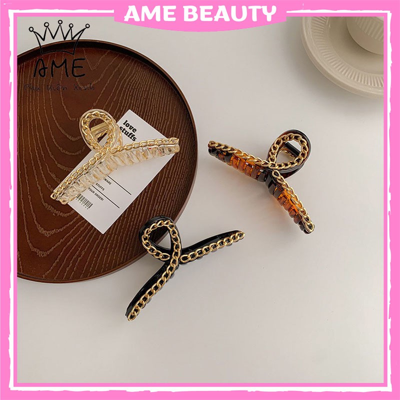 Kẹp tóc Hàn Quốc cặp tóc càng cua gắn xích kim loại nổi bật Ame Beauty