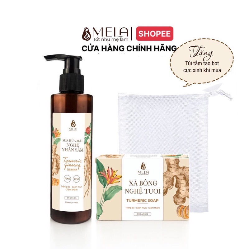 Sữa Rửa Mặt Nghệ Nhân Sâm MELA Giảm Mụn Sáng Da Dịu Nhẹ, Gel Rửa Mặt Cấp Ẩm Giảm Thâm Và Cân Bằng pH 200ml